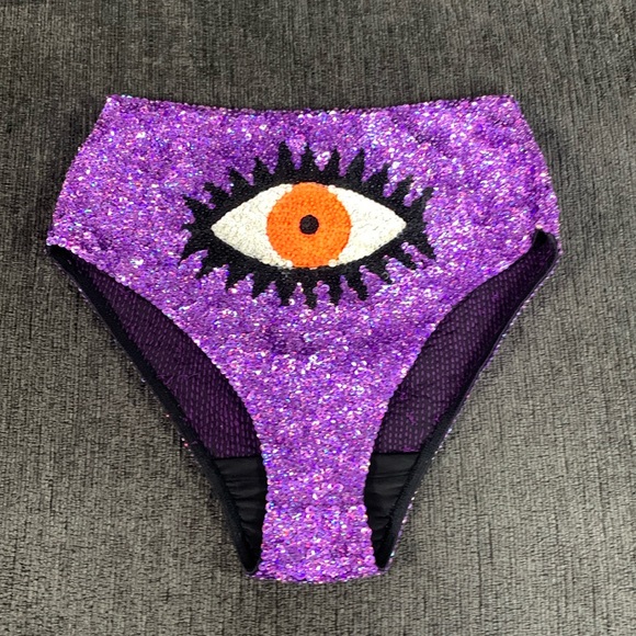 Discount Universe Sequin Evil Eye Stretchy Bathing Suit Bottoms Size XL - Picture 1 of 8